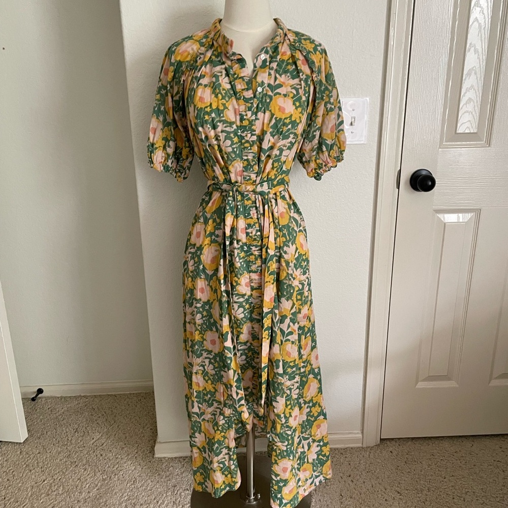 Mirth Floral Midi Dress in Green and Yellow